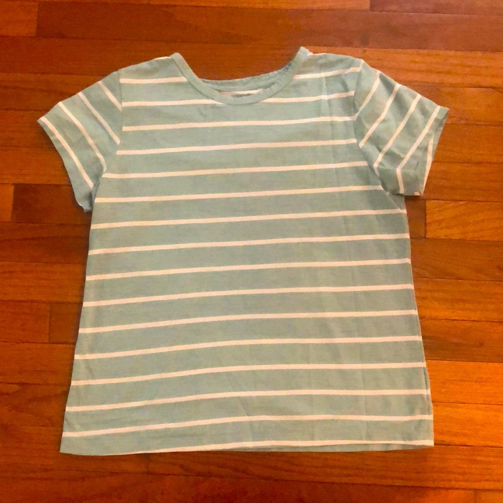 Blue shirt with white strips